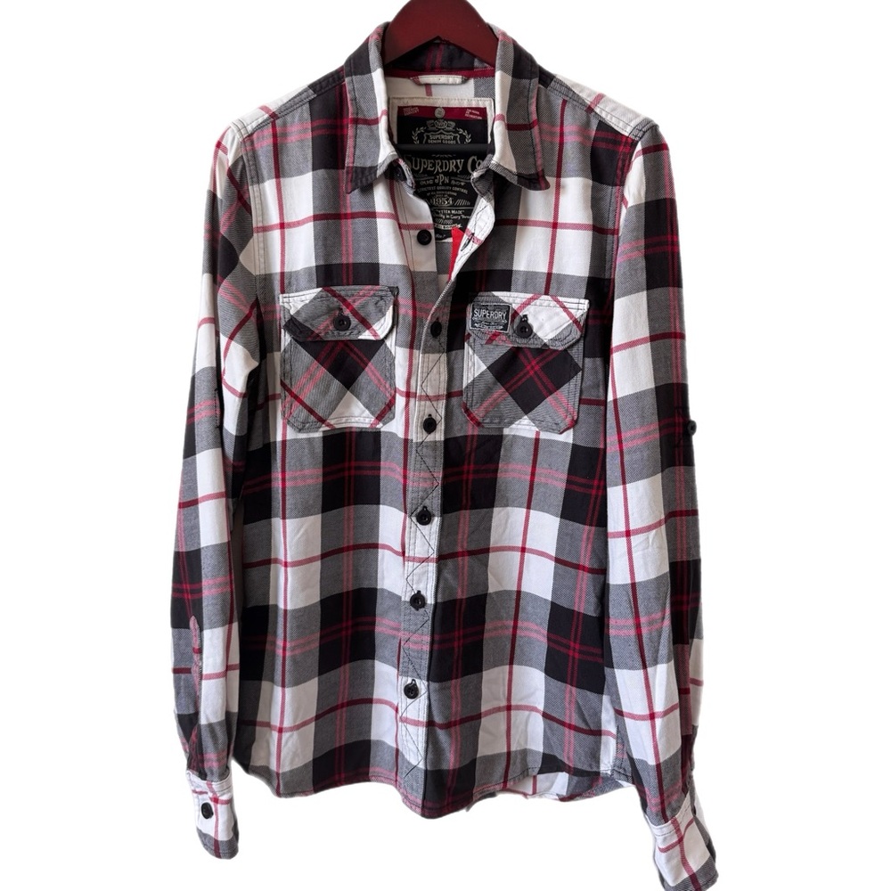 SUPERDRY Plaid Button Up Shirt Flap Button Pockets FLAW Sz M/L